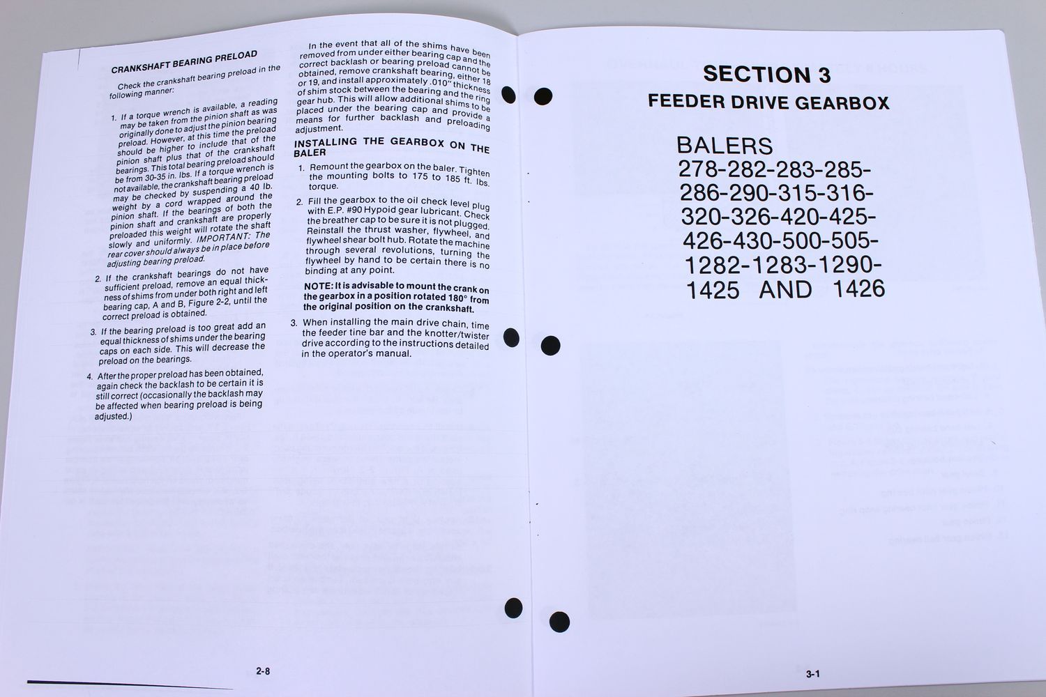Sperry New Holland Square Baler Service Manual 1283 1290 1425 1426 Balers Repair