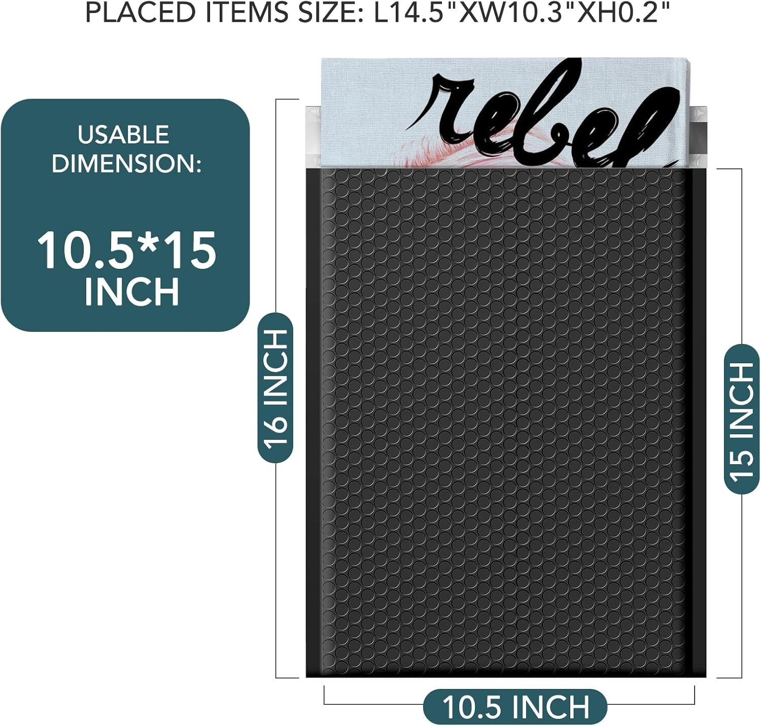 Bubble Mailers 10.5×16 Large Padded Envelopes 10.5×15 Mailing Bag #5 250pc Black