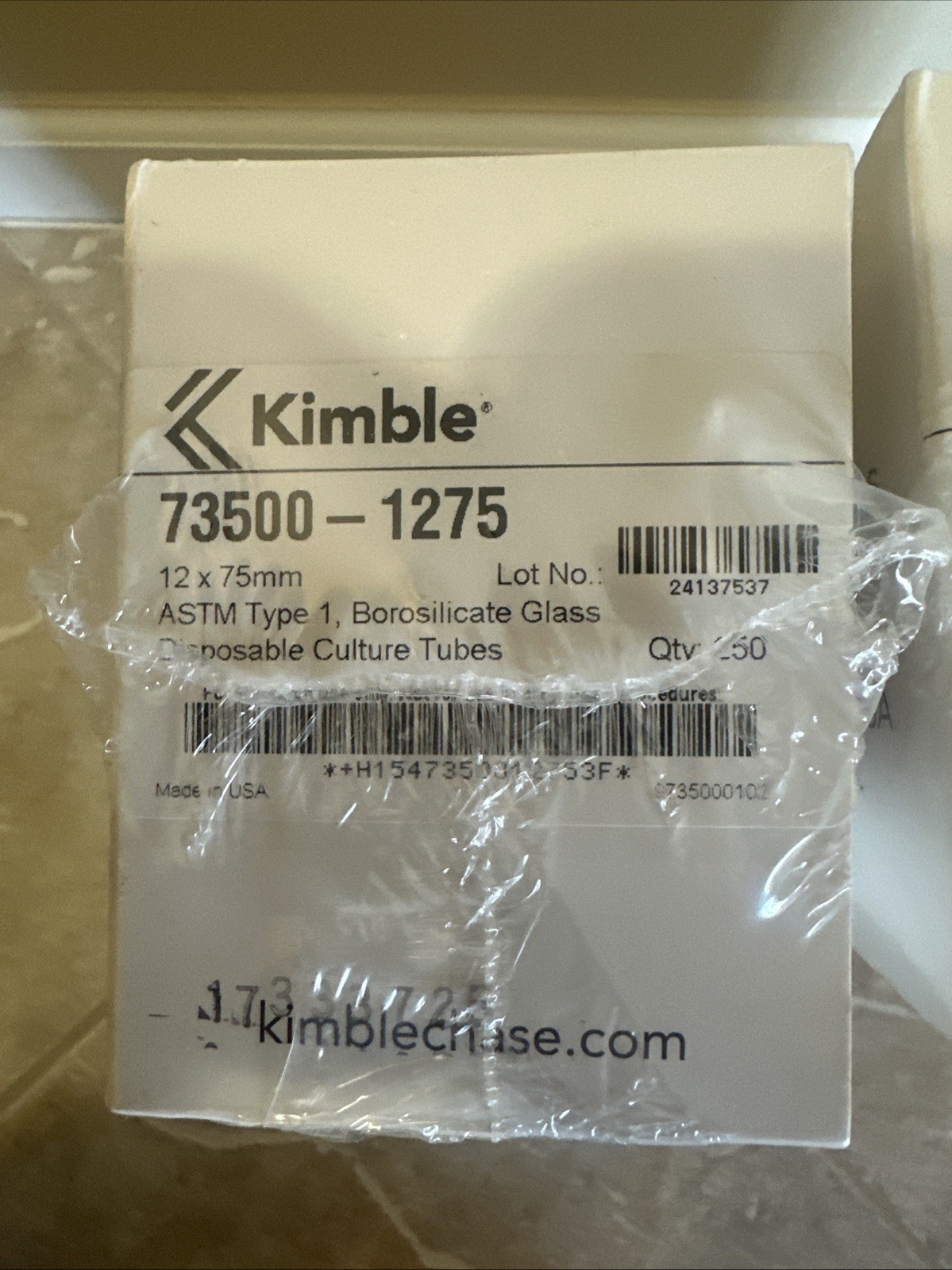 Lot of 750 Kimble Chase 73500-1275 Culture Tubes Borosilicate Glass 12x75mm