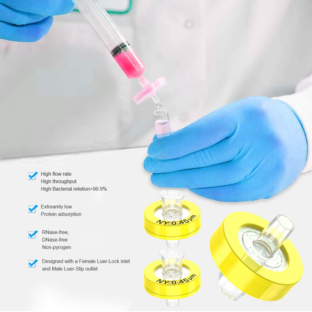 100PCS Nylon NY Syringe Filter 13mm 25mm Diameter 0.45 um 0.22 μm Pore Size HPLC