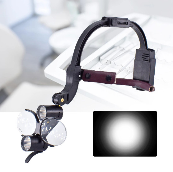 Dual LED Dental 5W Headband Head Light with 3.5X Binocular Loupes 2 Batteries US