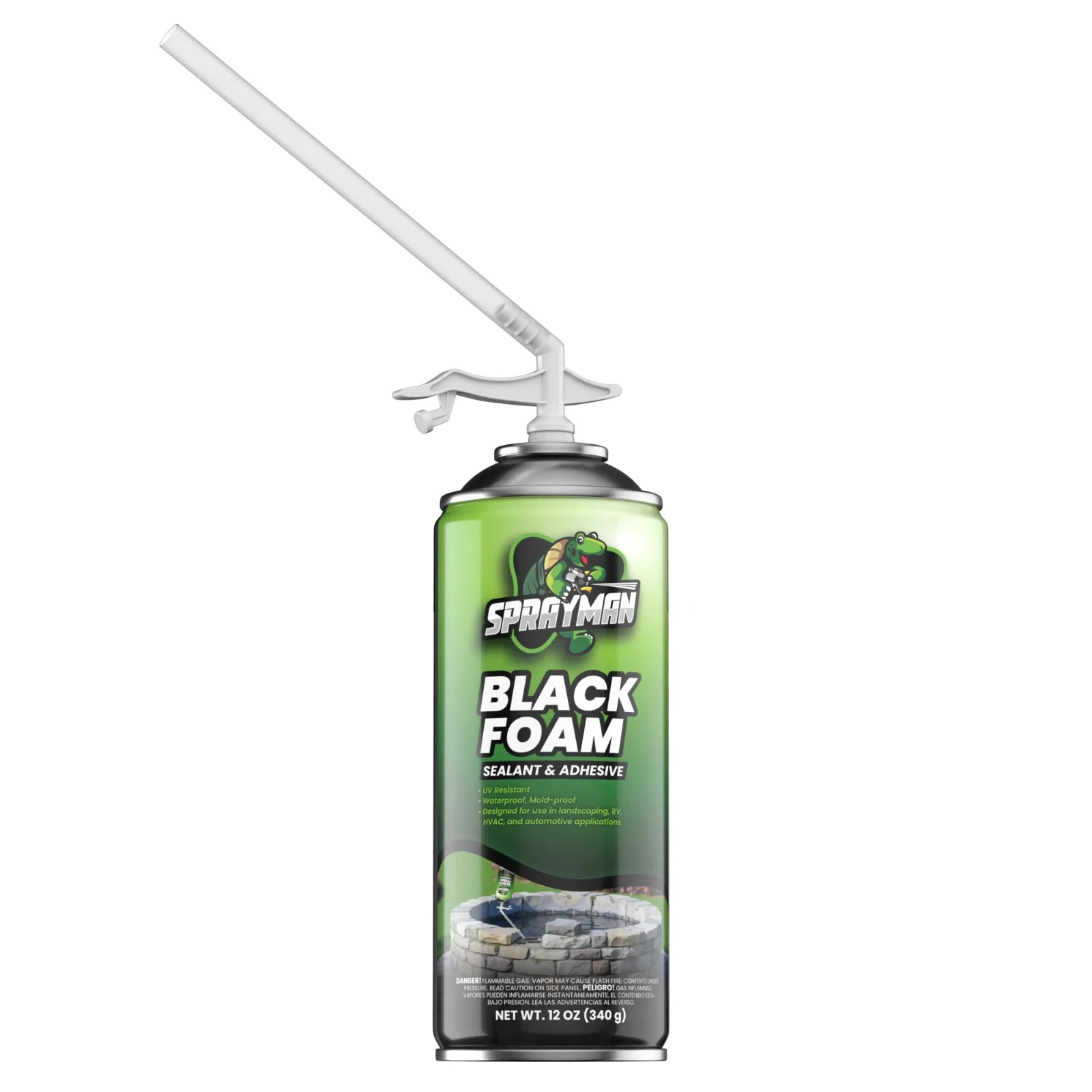 Sprayman Black Foam Sealant – Pond Waterfall Landscaping, 12oz 2 Pk – Straw Use