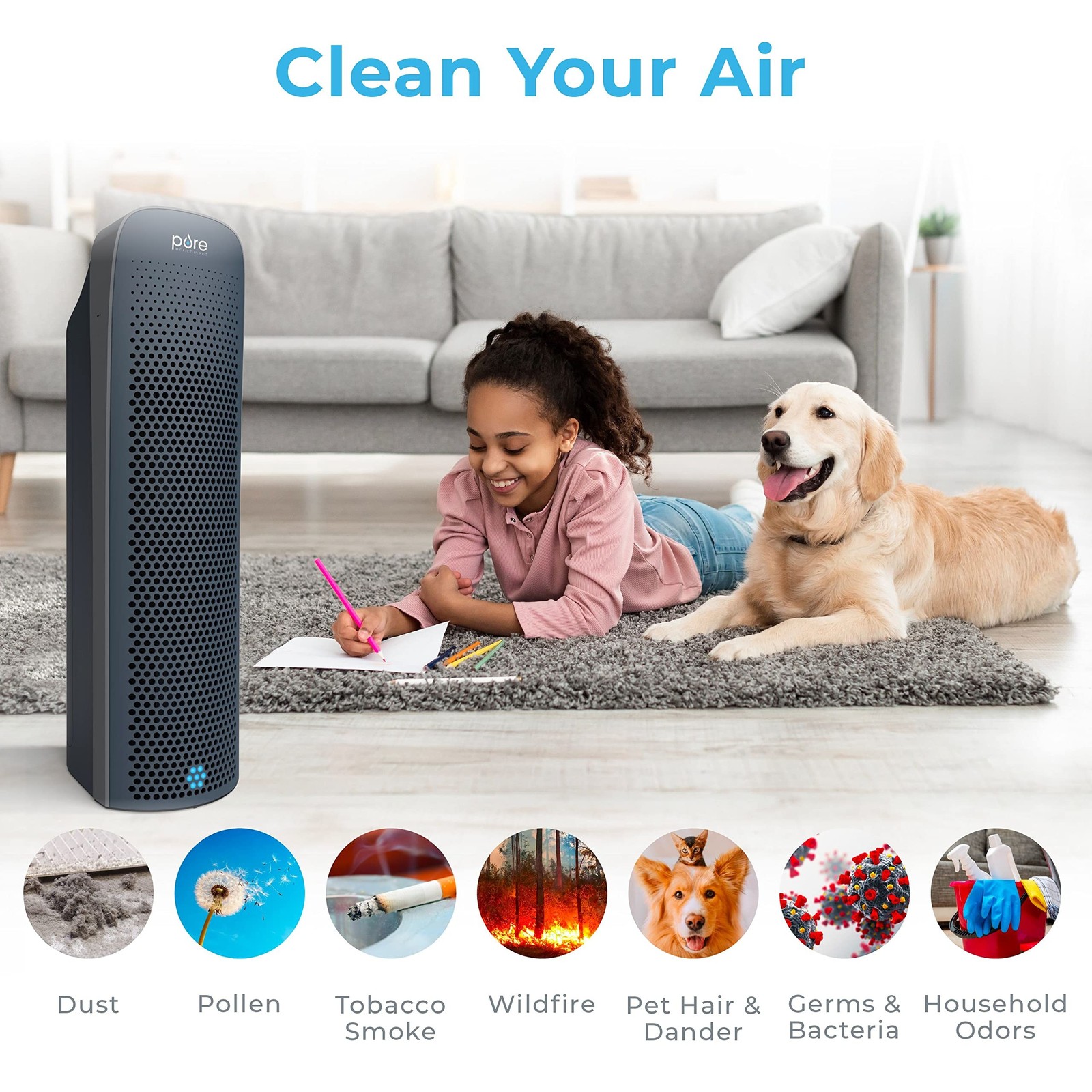 Pure Enrichment PureZone Elite True HEPA Large Room Tower Air Purif… Fast Ship