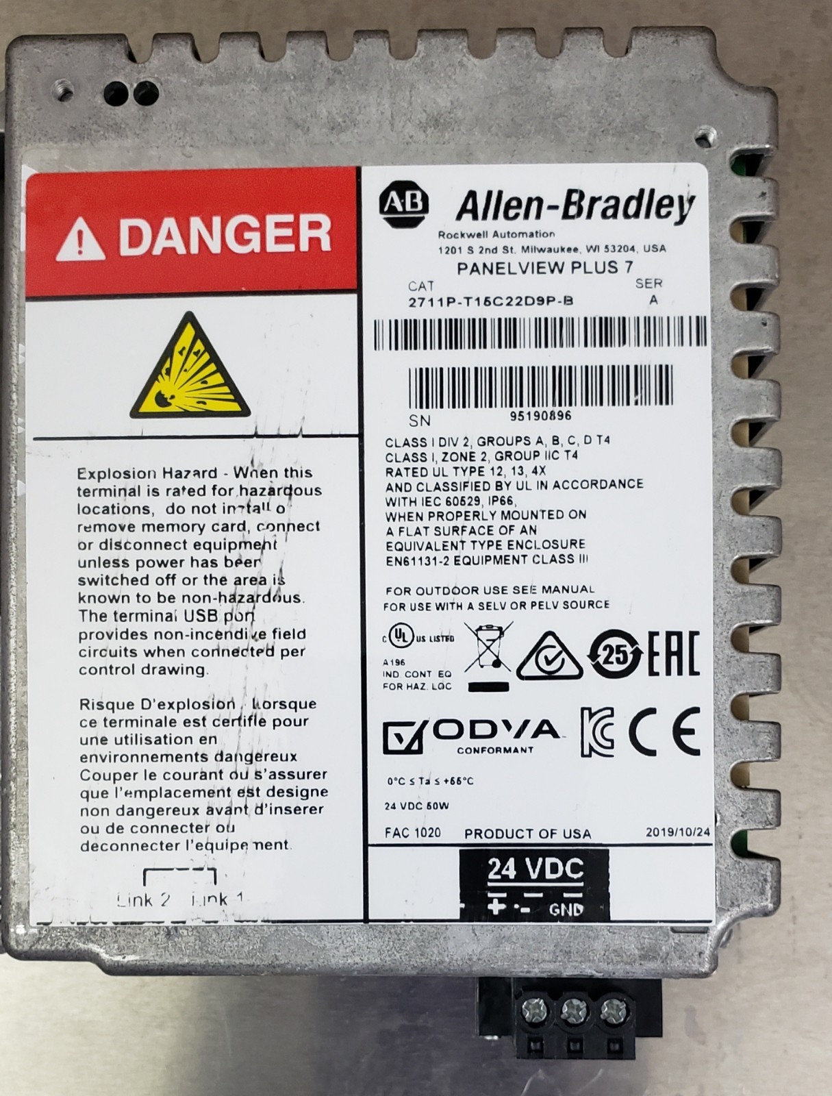 Surplus Allen Bradley 2711P-T15C22D9P-B Ser A PanelView Plus 7 Color/Touch