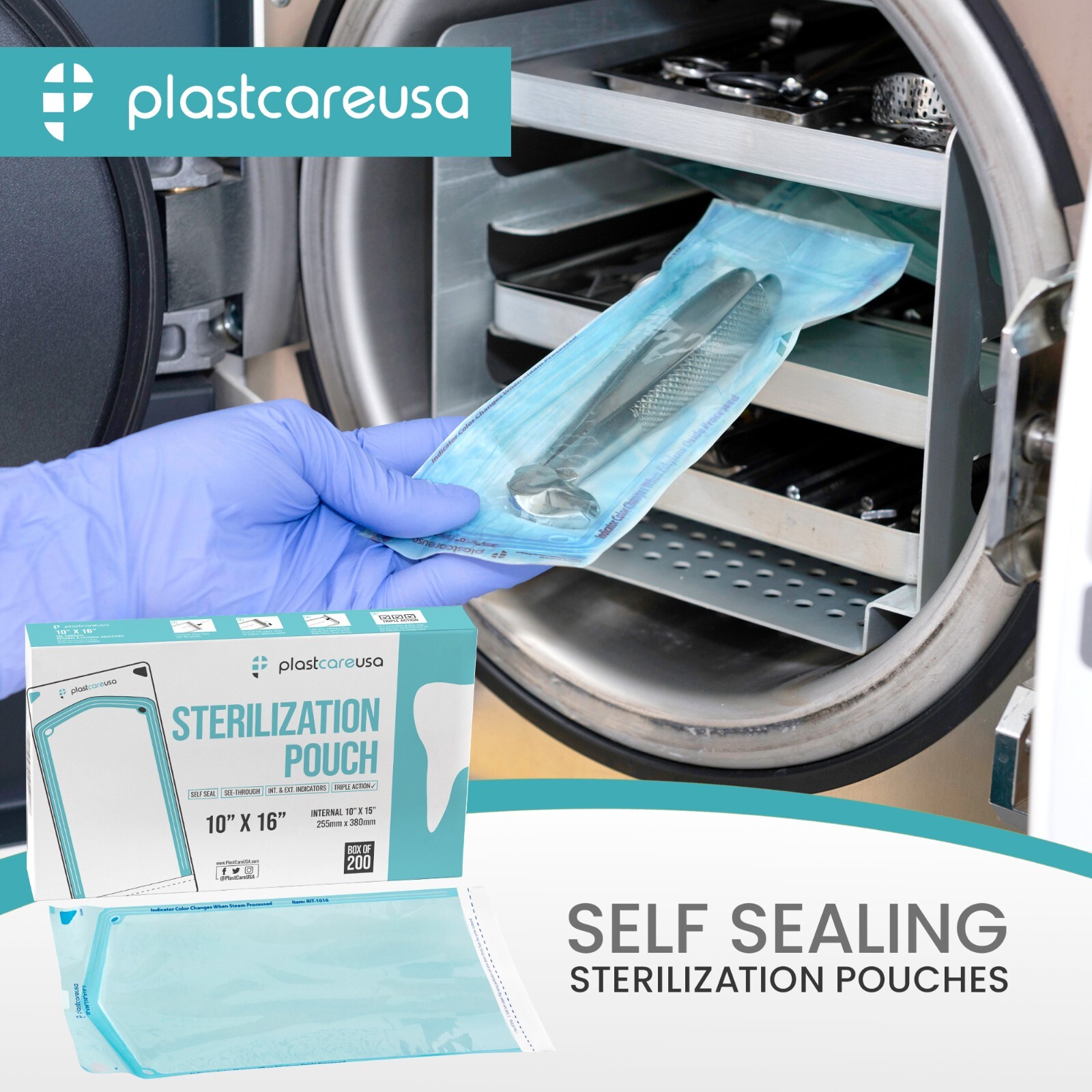 10″ x 16″ Self-Sealing Sterilization Pouches for Autoclave (1 Box of 200)