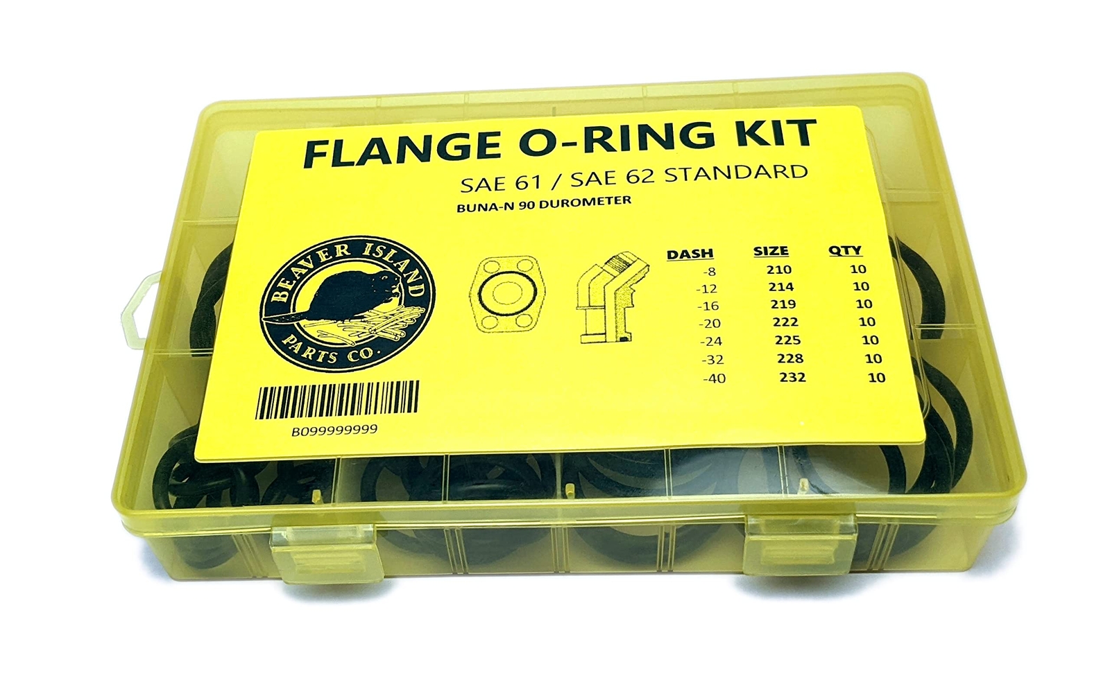 Hydraulic O-Ring Kit Flange Fittings 70 Pieces (7 Common Sizes) SAE Buna-N 90 Du