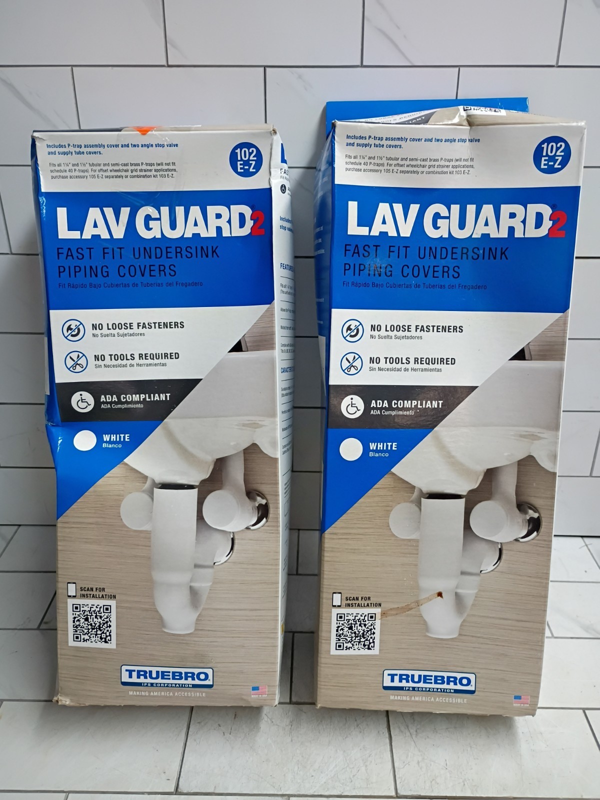 2pk TrueBro Lav Guard2 102 E-Z Fast Fit Undersink Piping Covers Open Box.