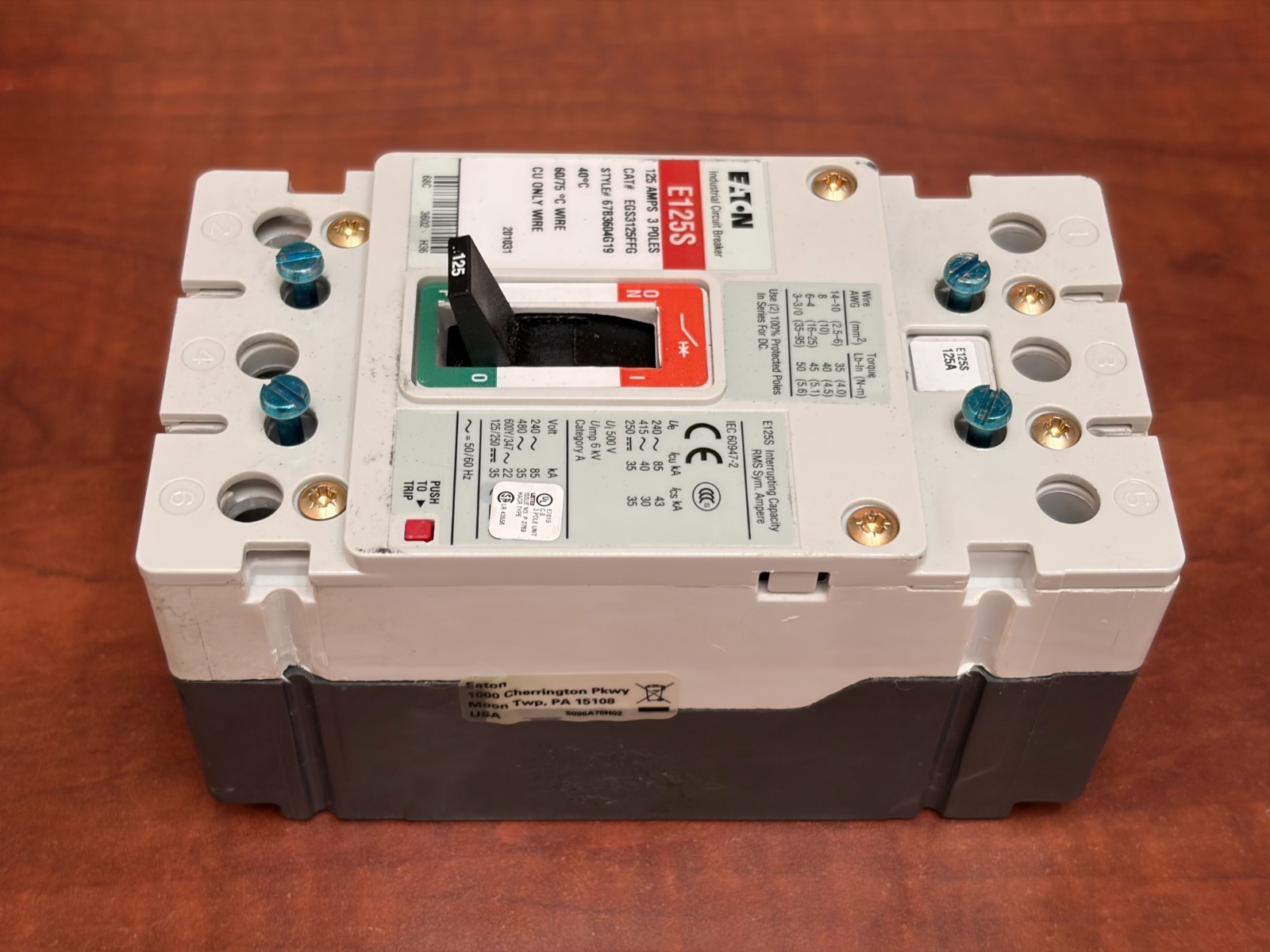 Eaton EGS3125FFG Series G / 125A / 480 VAC / 3 Pole Industrial Circuit Breaker