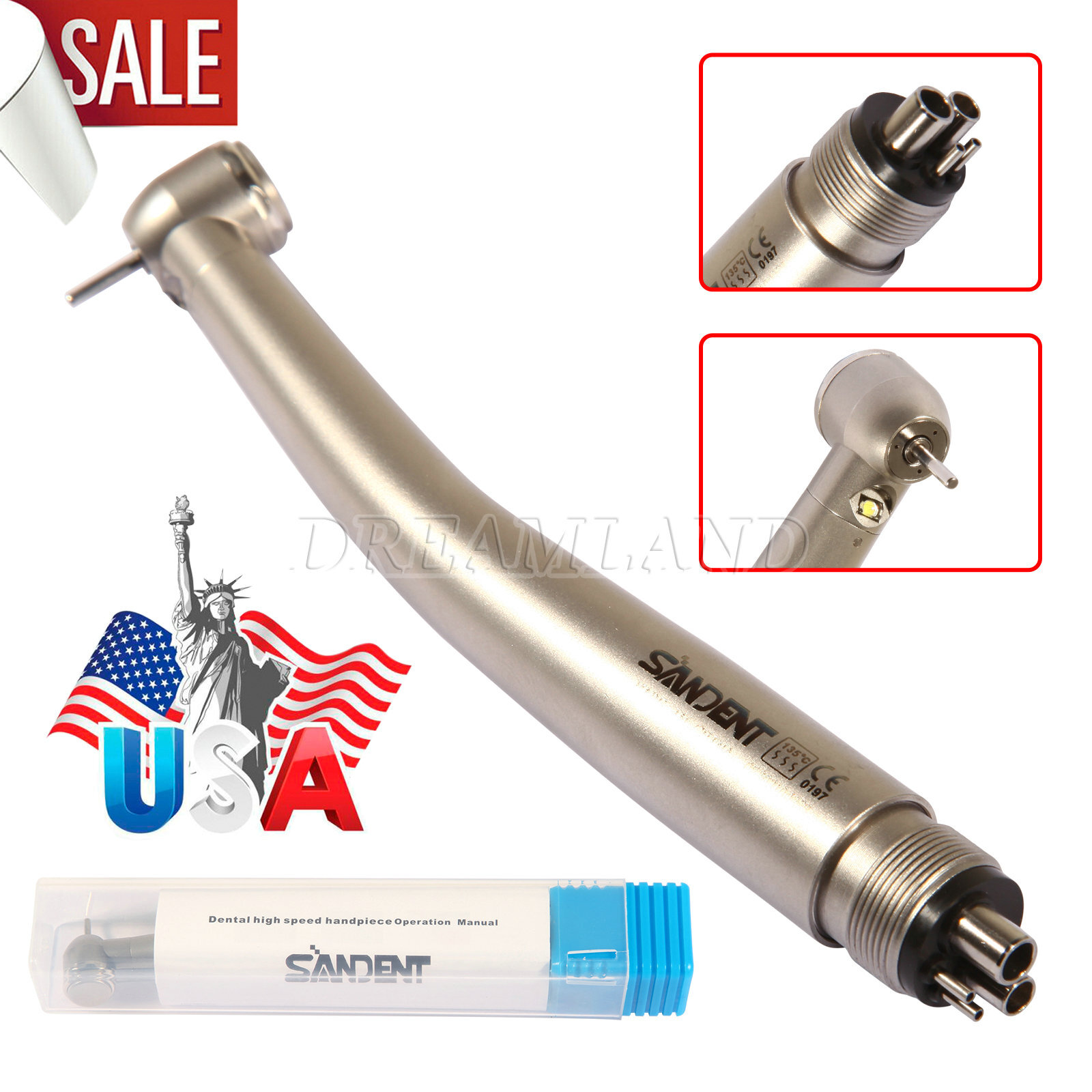 Dental Fiber Optic E-generator LED High Speed Handpiece Turbine 4 HOLE