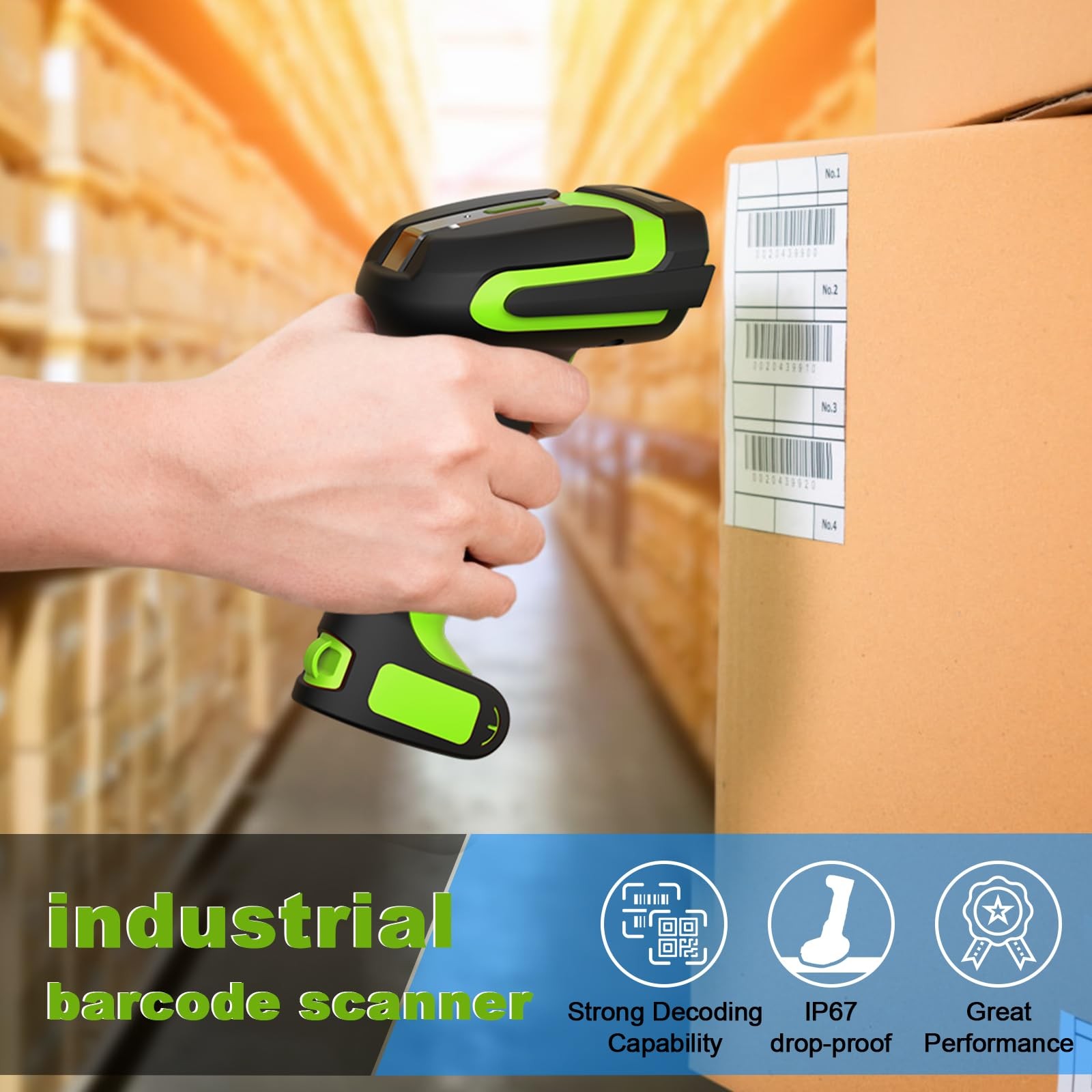 Upgraded 2D Wireless Industrial Barcode Scanner With Charging Base, Bluetooth…