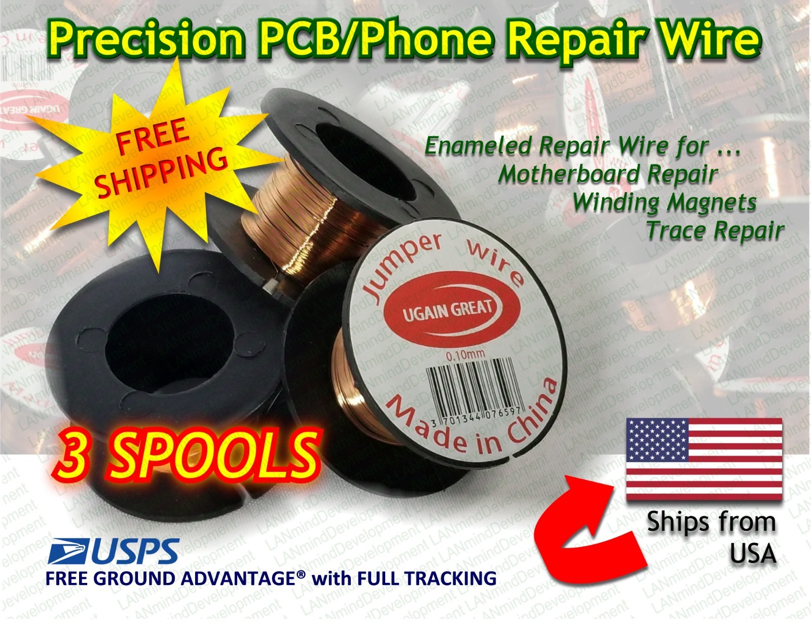 3Pcs 0.1mm Enameled Copper Jumper Wire – Phone & PCB Repair – FREE SHIPPING!!!!