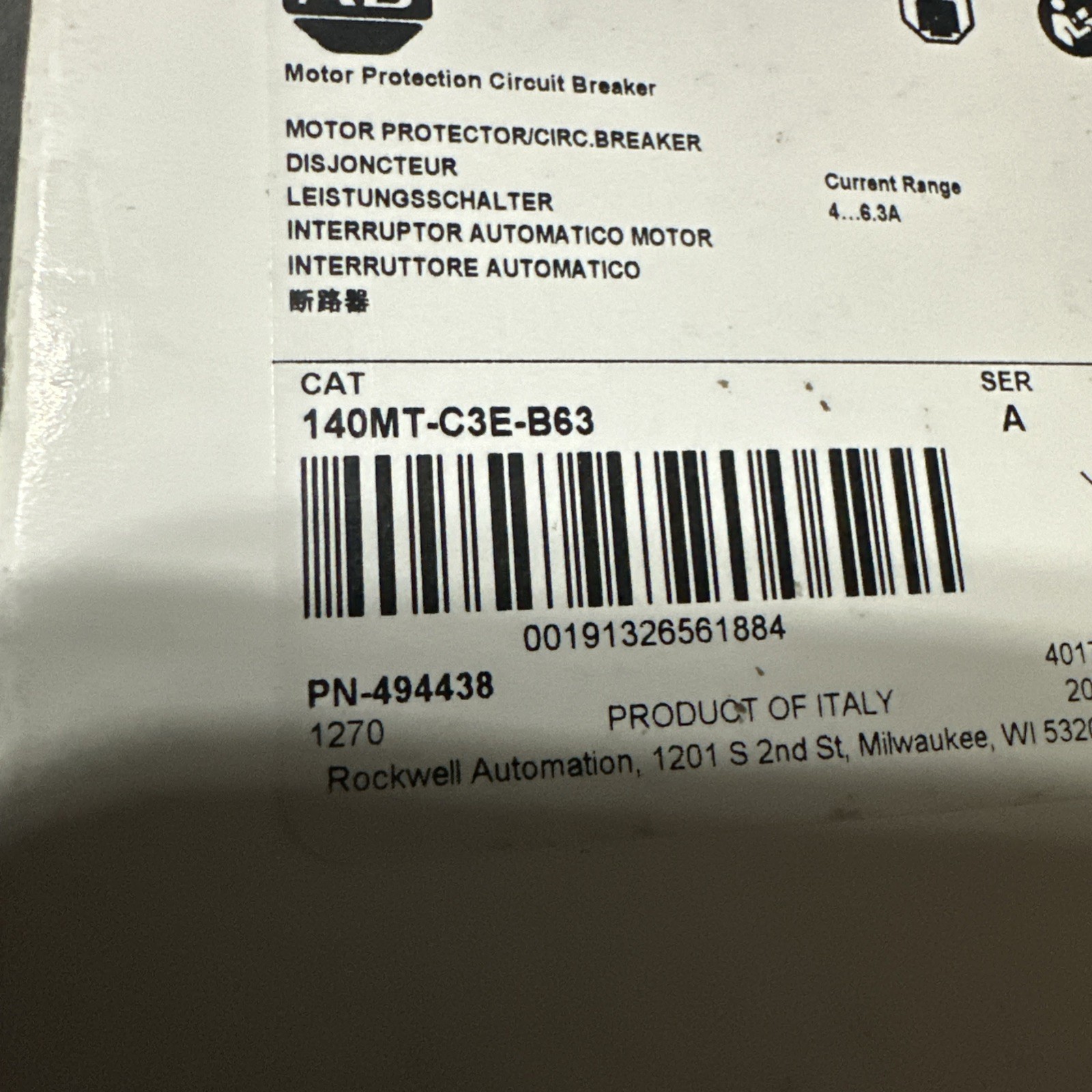 ALLEN BRADLEY 140MT-C3E-B63 Motor Protector / Circuit Breaker US Free Tax