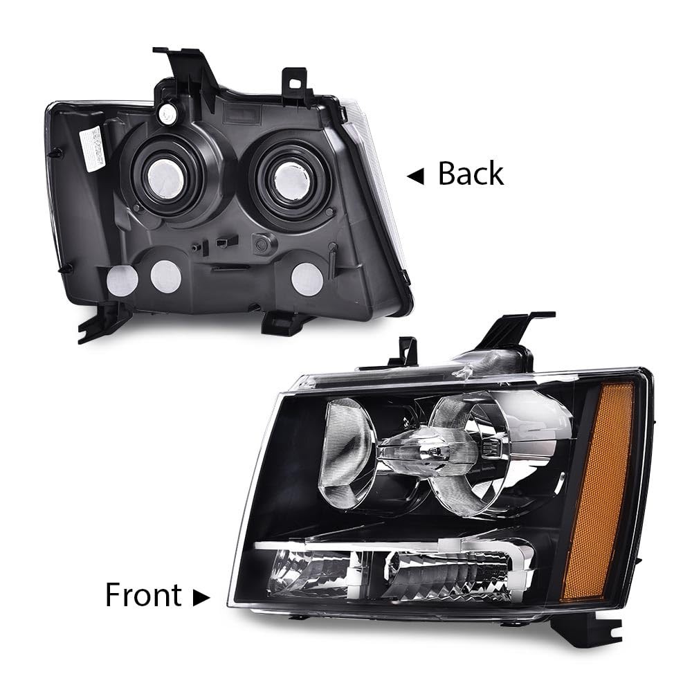 LH Headlight Chevy Suburban Tahoe 07-14 Avalanche 07-13 Black Housing Clear Lens