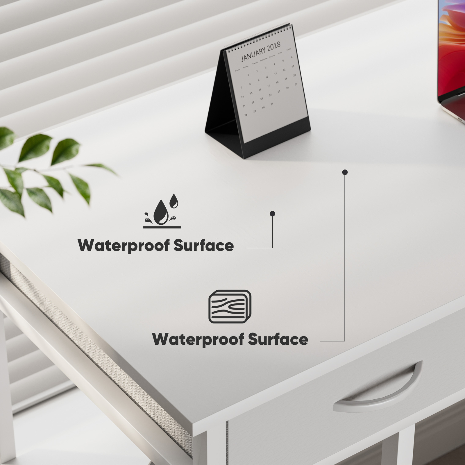Computer Desk Home Office Table with PC Stand, Fabric Drawers Headphone Hook