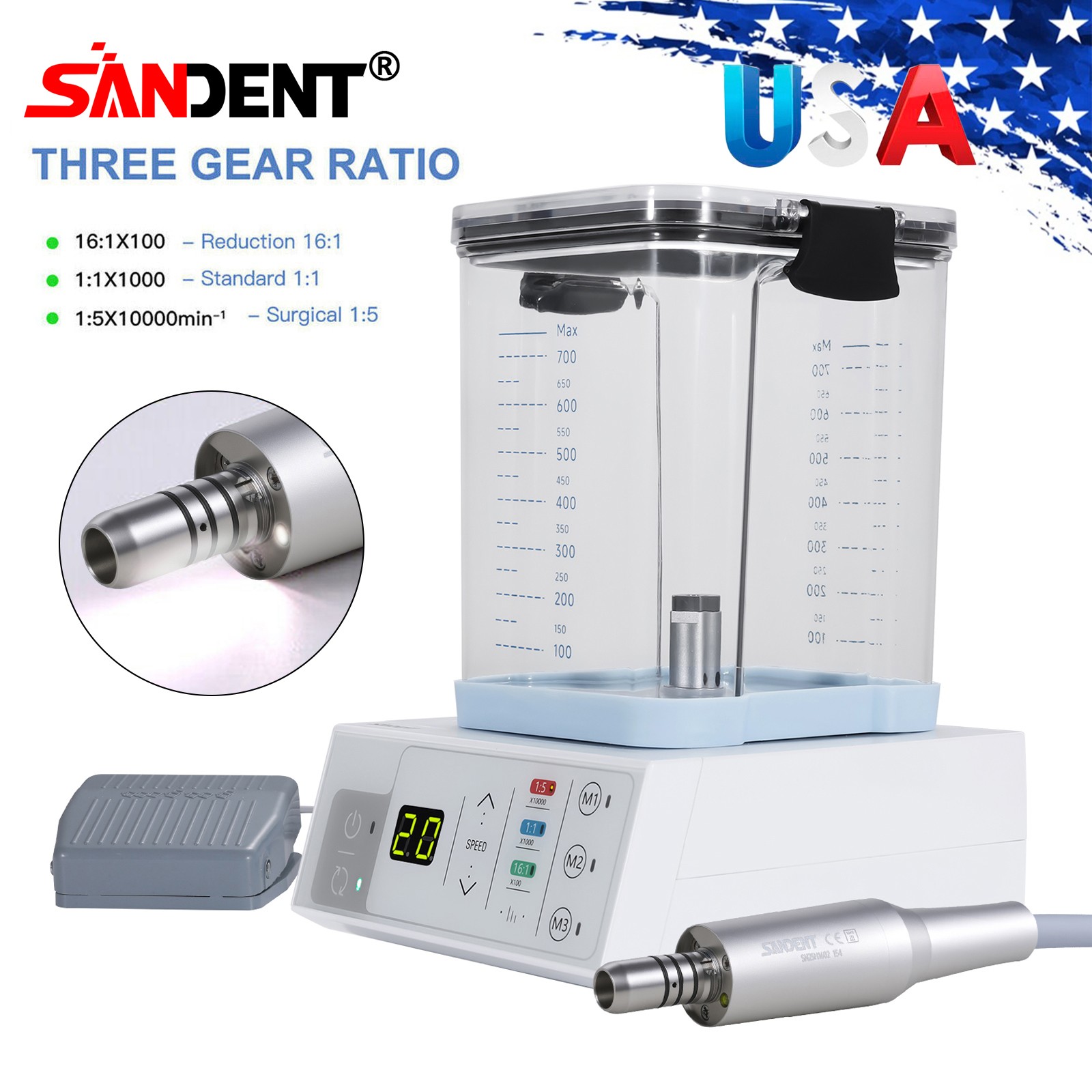 NSK Style Dental Brushless LED Electric Micro Motor/1:5 LED Increasing Handpiece