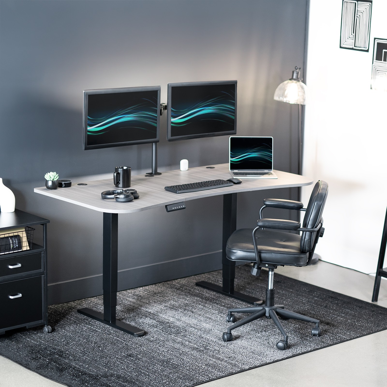 VIVO Electric 63″ x 32″ Stand Up Desk, Dark Gray Table Top, Black Frame