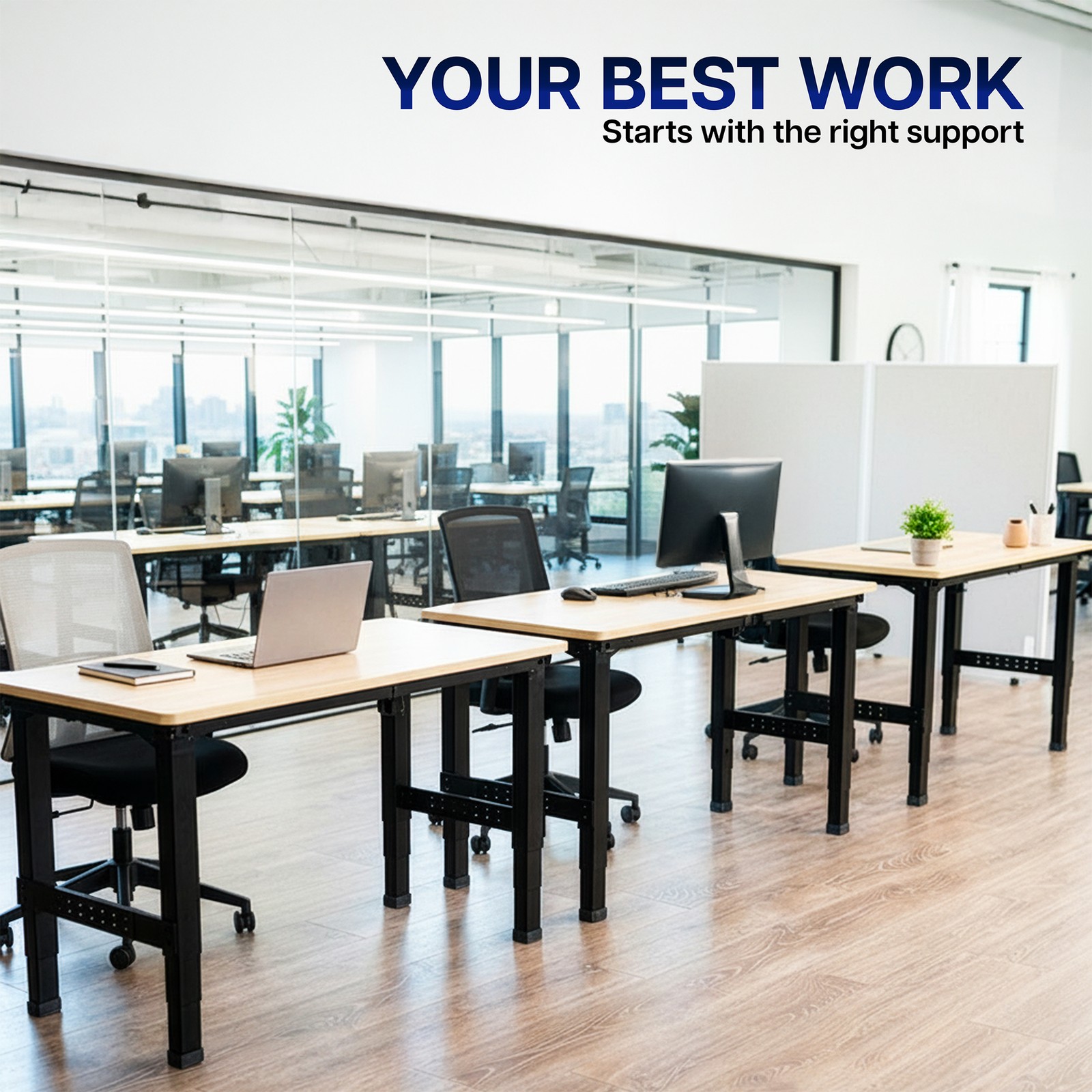 VIVO Black Premium Electric Dual-Motor Height Adjustable 4-Leg Desk Frame