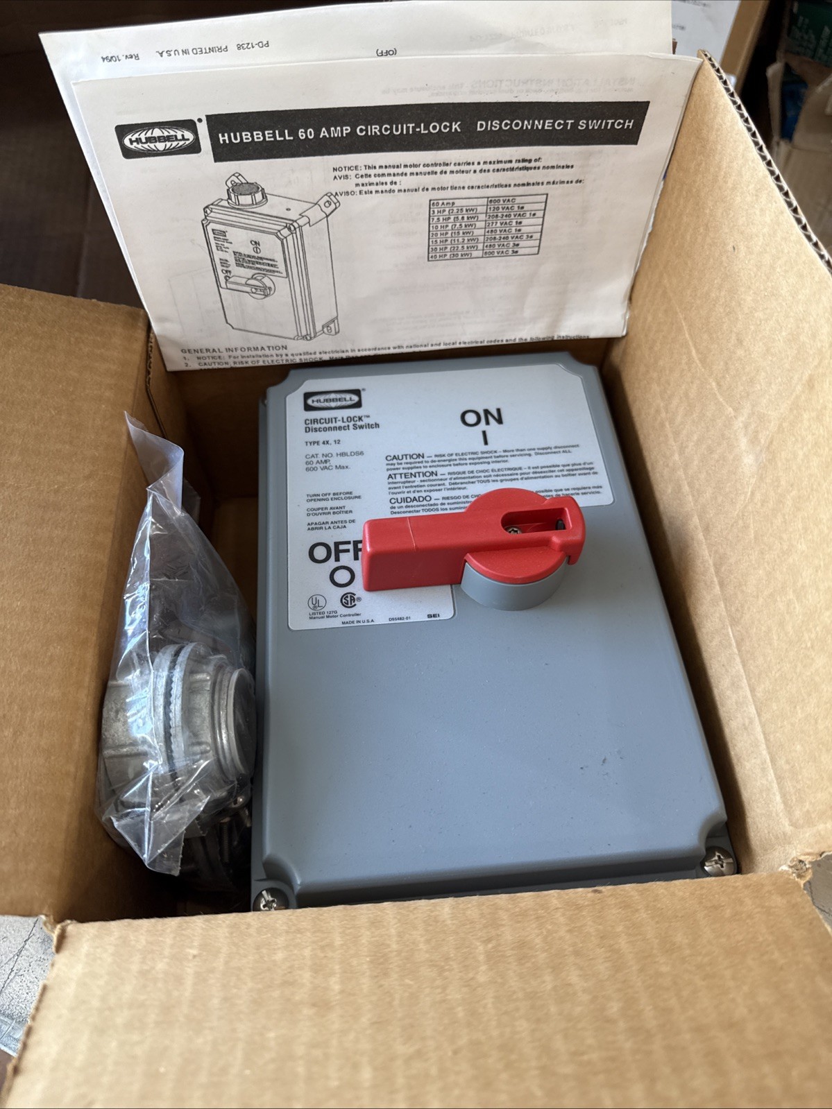 HBLDS6 Hubbell disconnect switch New Open Box Old Warehouse Stock
