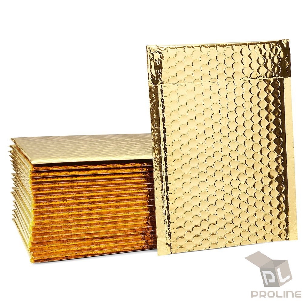 100 #0 Glamour Metallic Gold Poly Bubble Mailers Envelopes Bags 6×10 DVD Wide CD