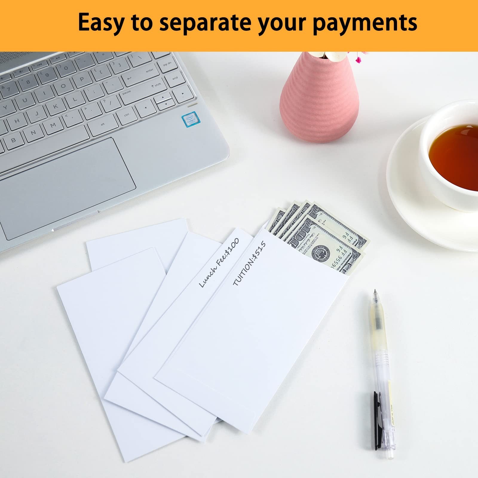 100 Pack Cash Envelopes Self adhesive 6.7×3.5 Inch, Fit for Envelope Money Sa…