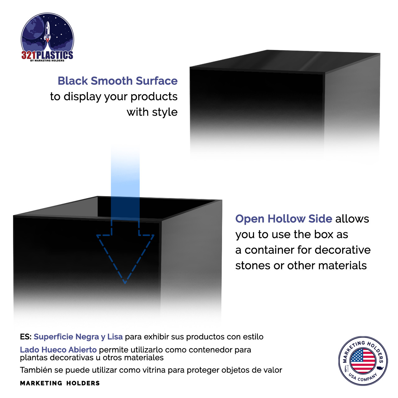 12″ x 12″ x 32″ Black Acrylic Lucite Display Cube Pedestal Art Sculpture Stand