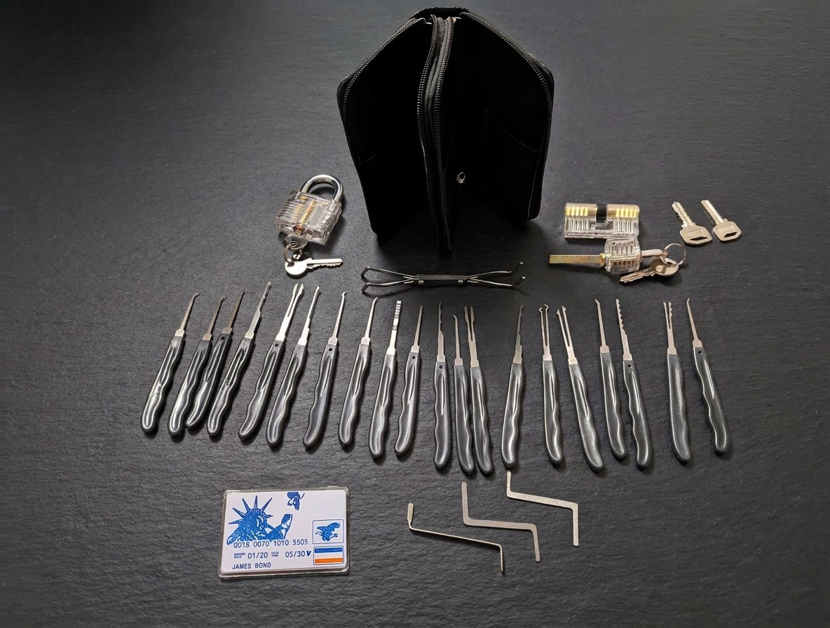 Huanyu 31Pc Locksport Training Set w Leather case And 3 Transparent Locks