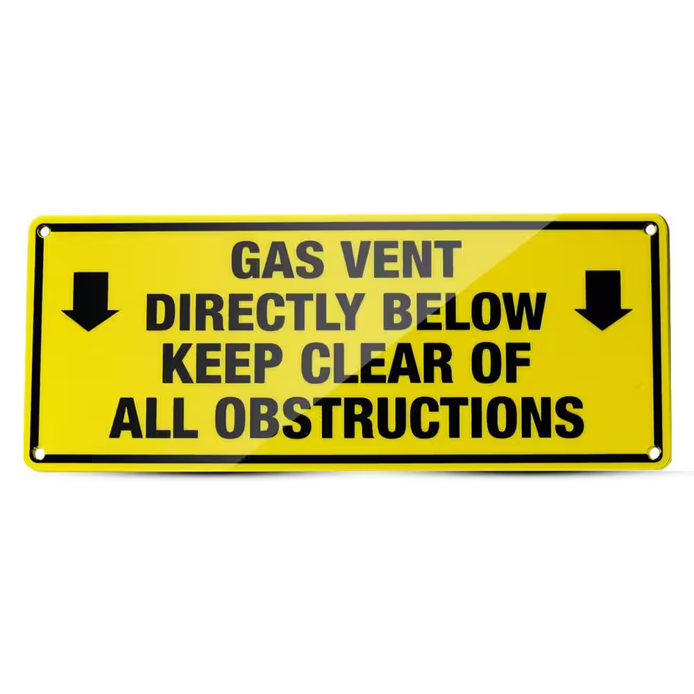 3 In. X 7 In. Yellow Gas Warning Sign Gas Vent Directly below Keep Clear of All