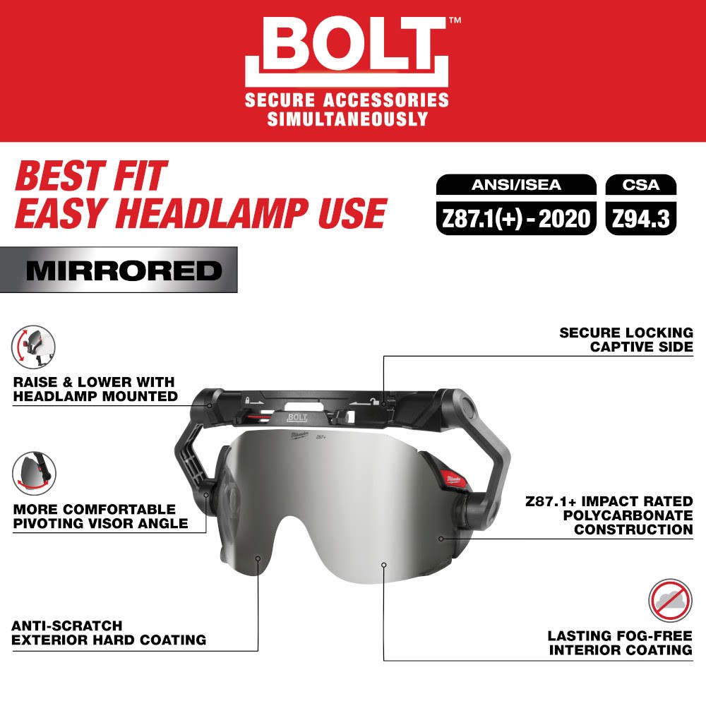 Milwaukee 48-73-1419 BOLT Eye Visor – Mirrored Dual Coat Lens