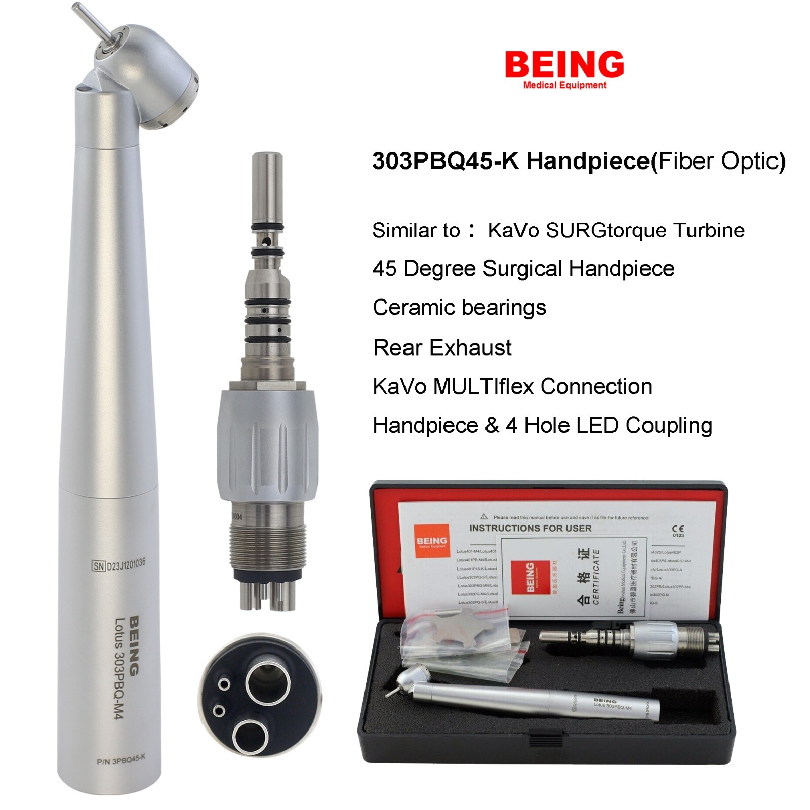BEING Dental 45 Degree Surgical Handpiece High Speed Kavo NSK Coupler 4 6 Hole