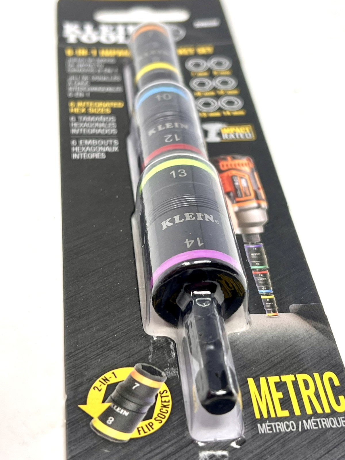 Klein Tools 32933M 6-in-1 Impact Rated Flip Socket Set 5” 6 Metric Hex Sizes NEW