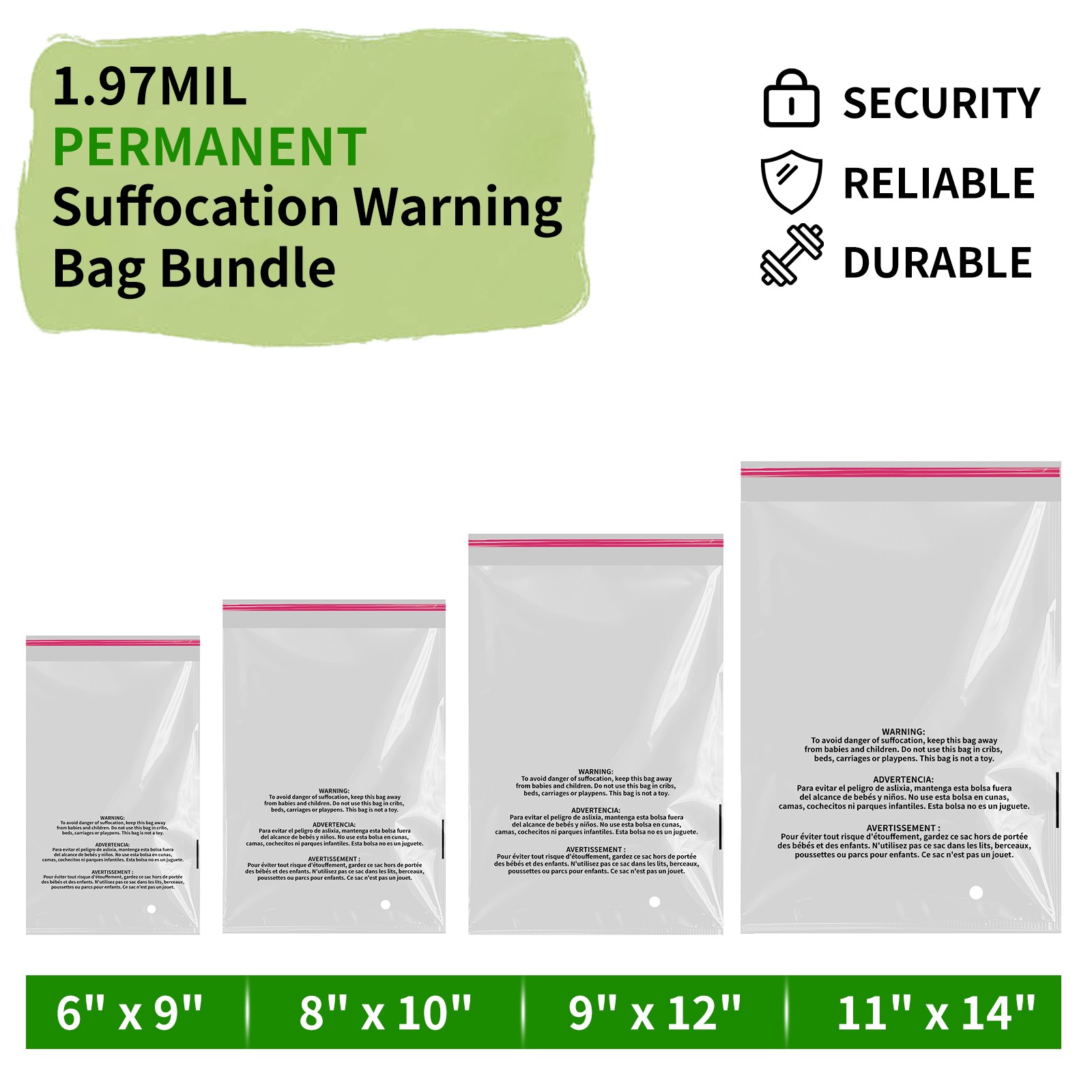 100-1000x Suffocation Warning Clear Poly Bags Self Adhesive for Shirt Clothes