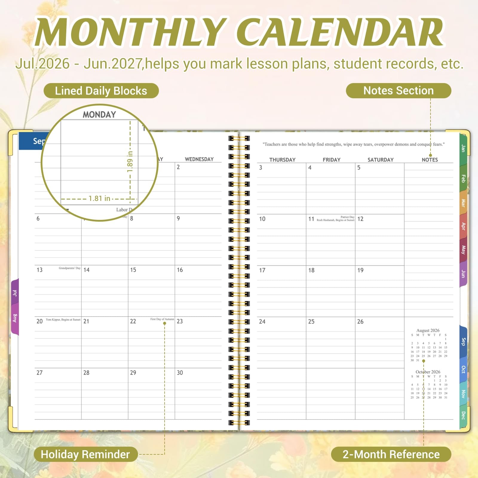 Teacher Planner 2026-2027 Academic Year, Jul.2026 – Jun.2027, 8.5″ x 11″ Less…