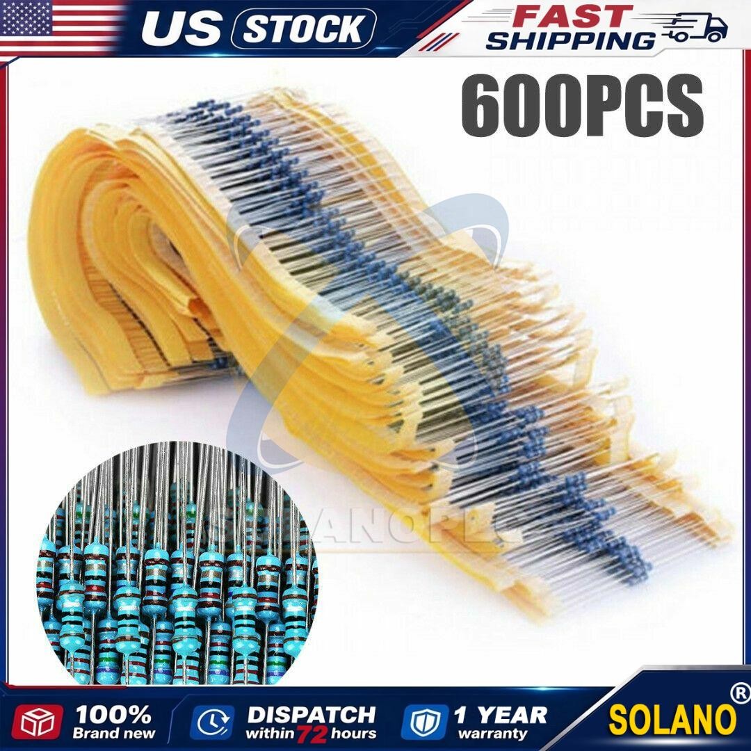 600pcs 30 Values 1/4W Metal Film Resistors Resistance Assortment Kit Set 1% USA