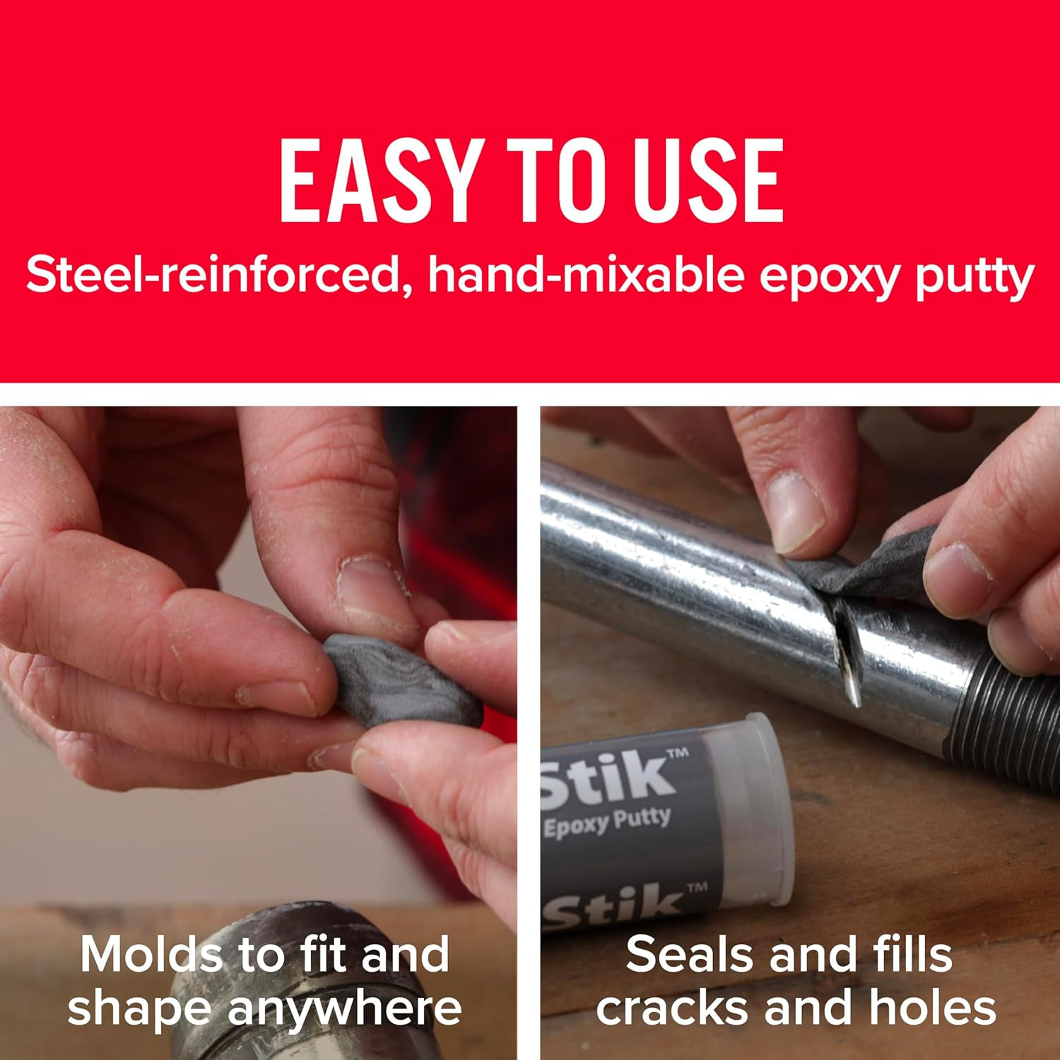 Steelstik, 1 Hour Cure, Steel Reinforced Epoxy Putty Stick – 2 Pack, Dark Grey (