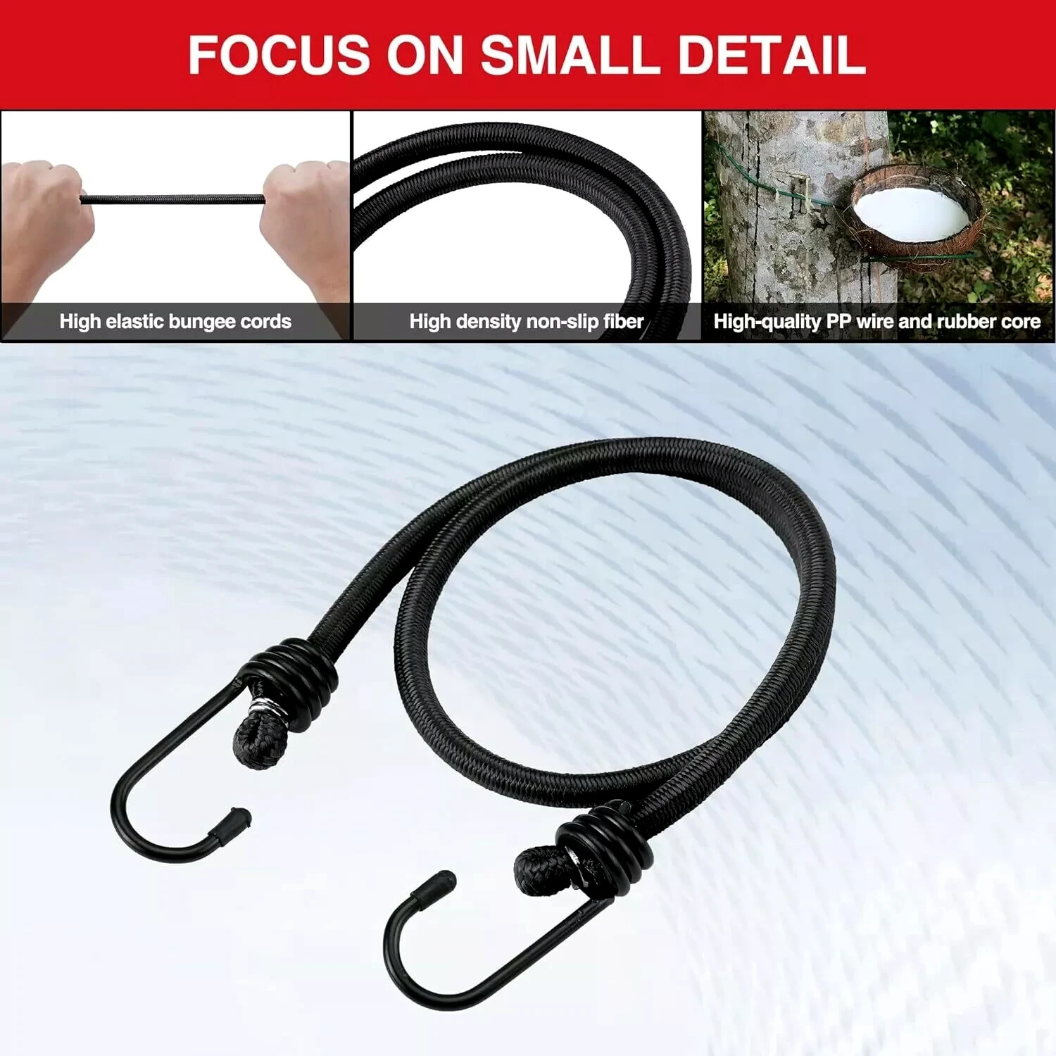 8mm HEAVY DUTY BLACK MARINE GRADE BUNGEE CORD Tarp Tie Down Strap 12-20-30-40″