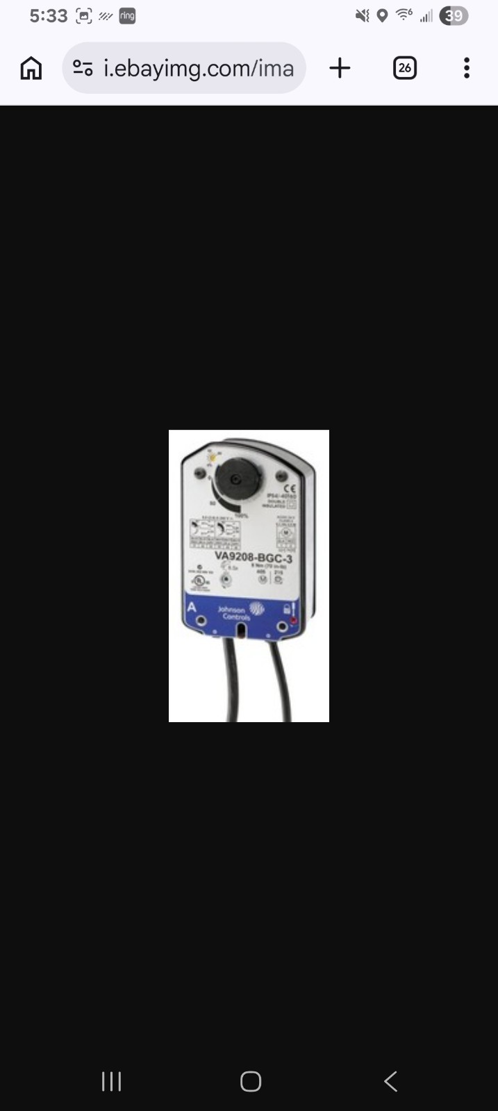 Johnson Controls VA9208-BGC-3 Electric Spring-Return Actuator 24 VAC