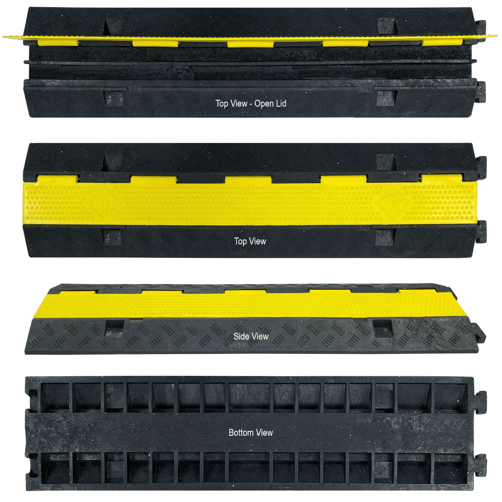 Electriduct 2 Channel Heavy Duty Rubber Cable Protector – Yellow Lid, Black Base