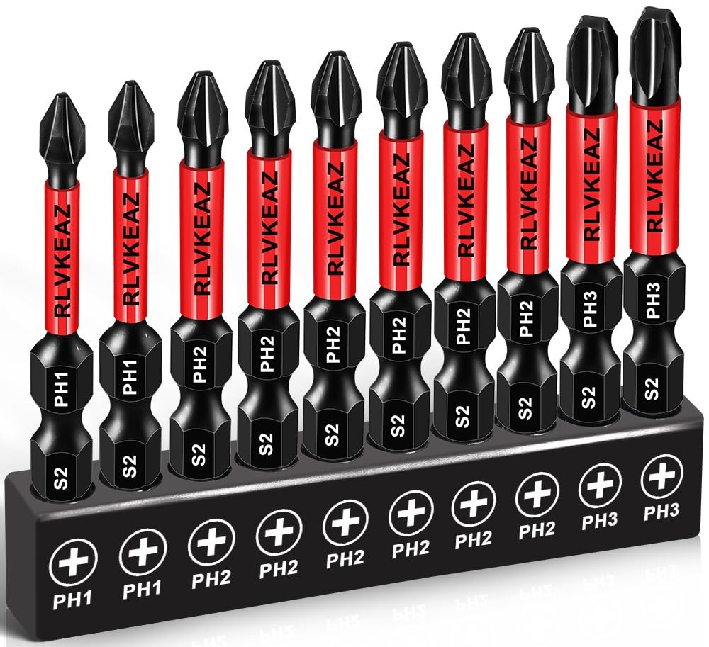 10-Pack Phillips Bits #1#2#3 Impact phillips bits 10pcs, Black
