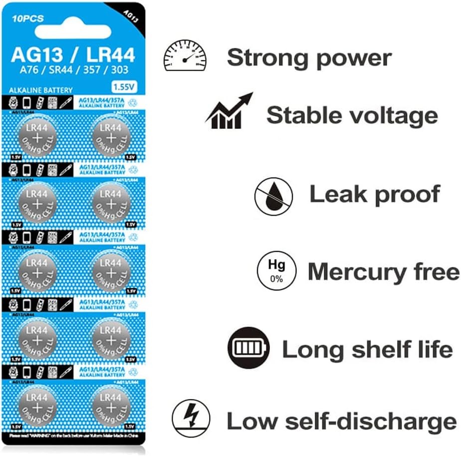 10Pcs AG13 LR44 A76 357 357A LR1154 SR1154 SR44 1.5V Button Battery Coin Cell