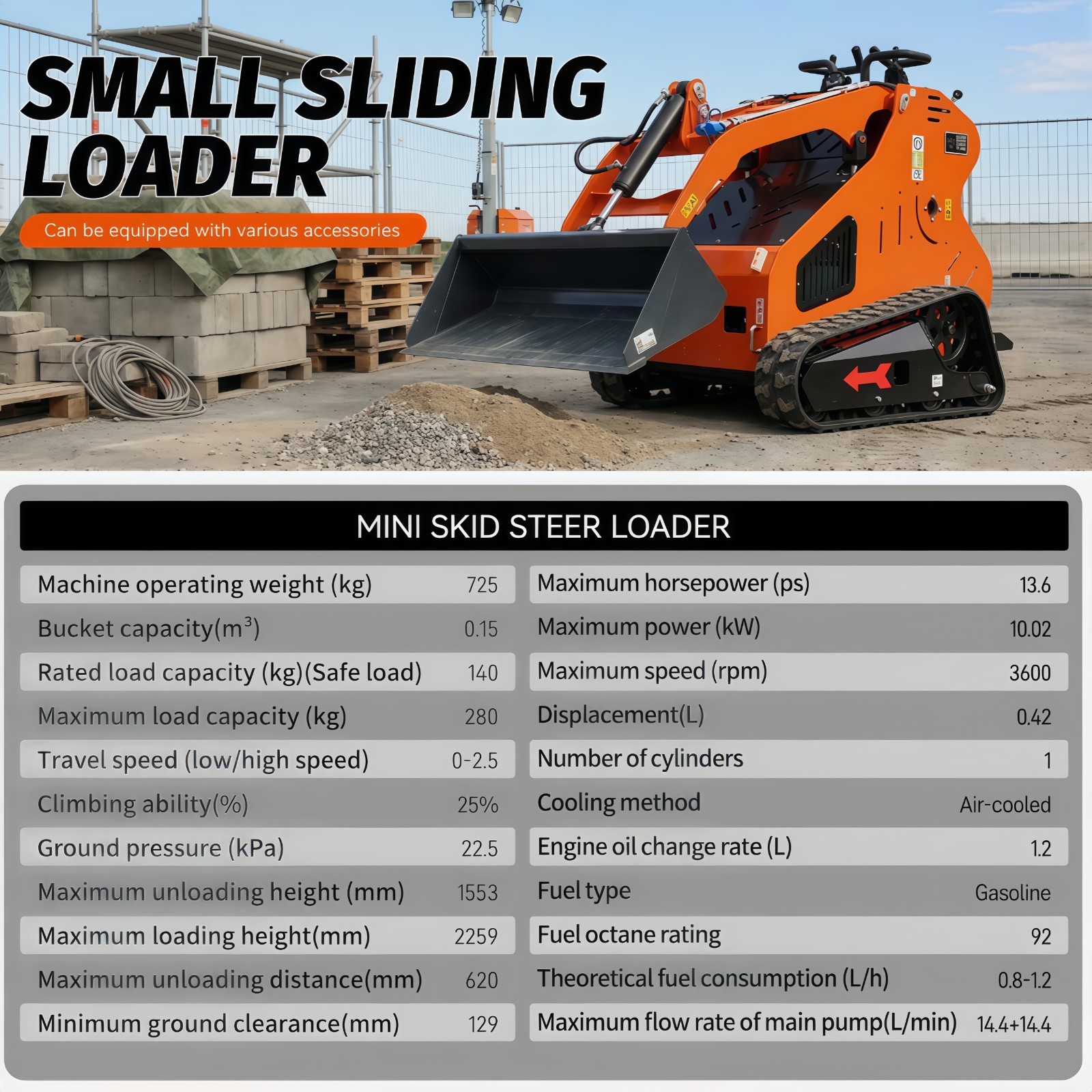 Mini Skid Steer Loader 13.5HP Hydraulic Tracked Loader with B&S Gas Engine EPA