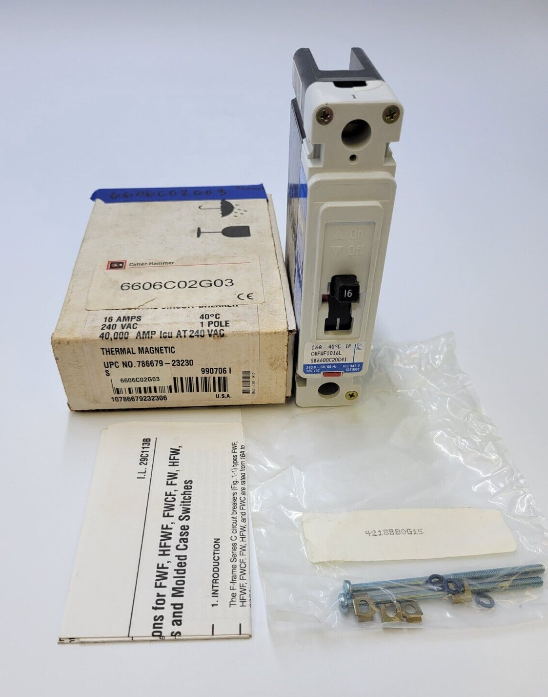 Cutler-Hammer FWF1016L Circuit Breaker 16A 1P 240V 1PH FW40k 16 Amp 1 Pole NOS
