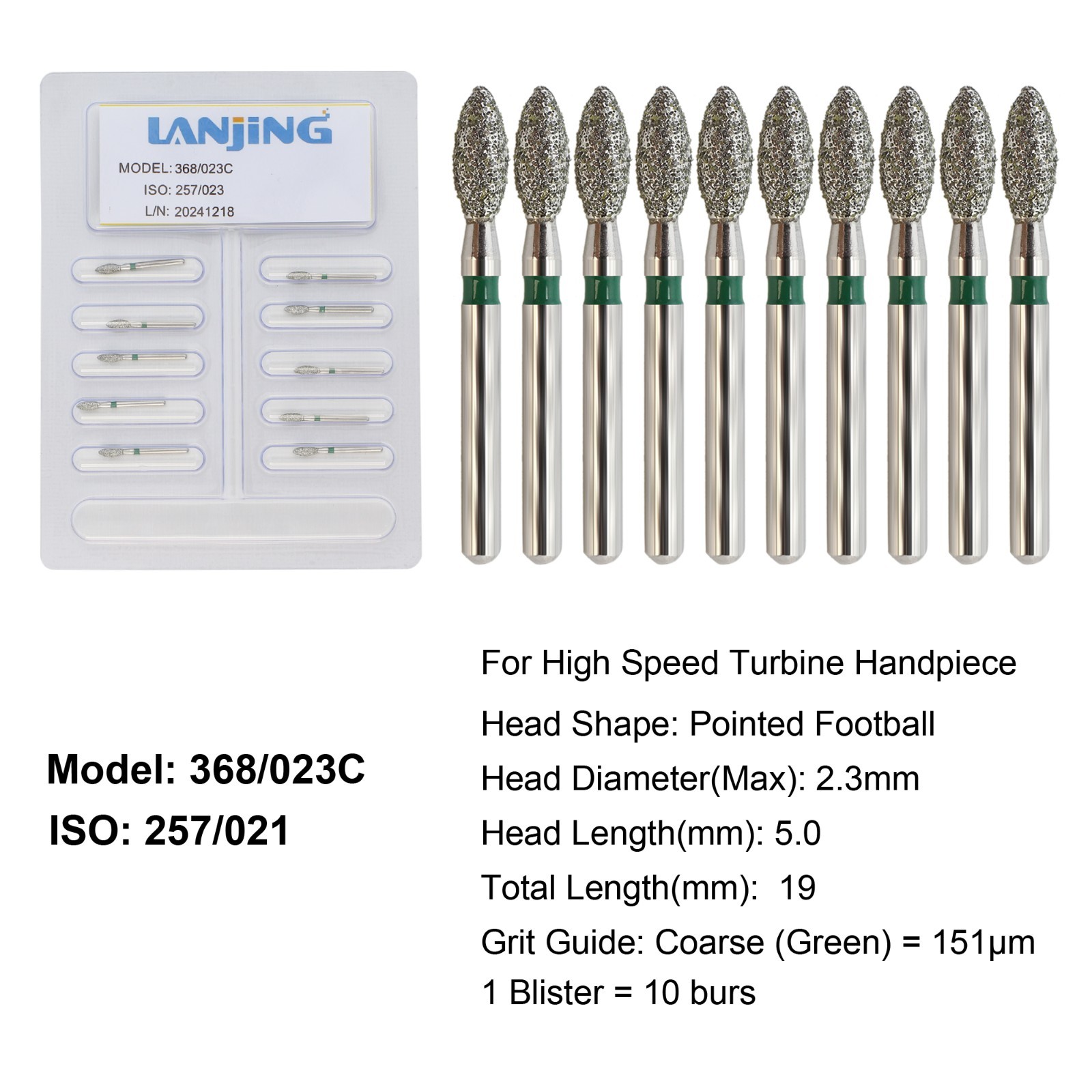 Dental Diamond Burs Football Bur FG Fine Coarse High Speed Friction Grip 368 379