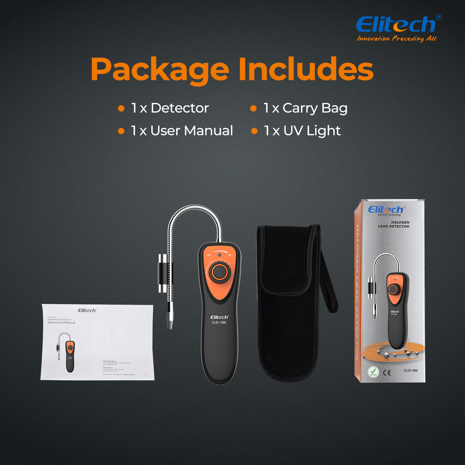 Elitech CLD-100 Freon Leak Detector Halogen Refrigerant Gas Detector w/UV Light