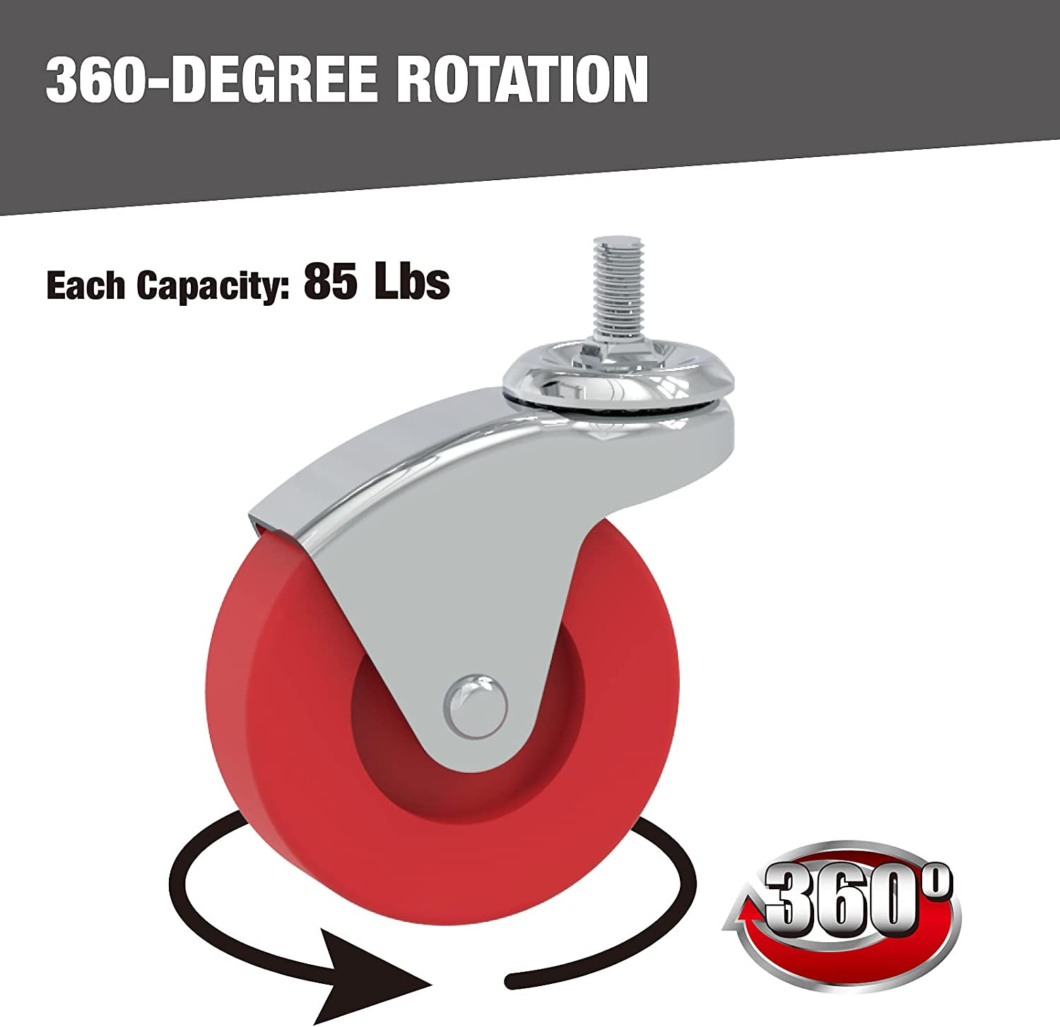 2 Pack 2.5 Swivel Caster Wheels Post Mount for Creeper Cart Stool Utility Dolly