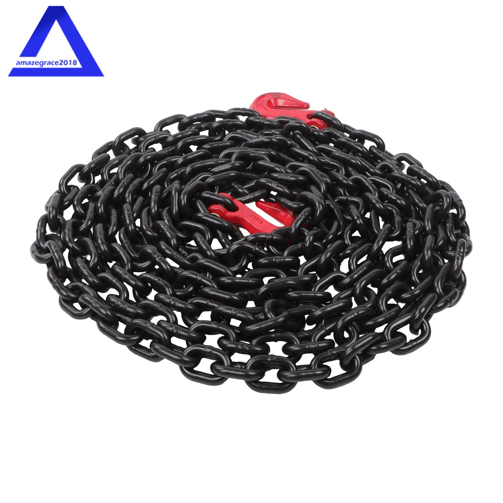 3/8 In × 20 Ft Binder Chain G80 Tie Down Tow Chain with Hooks 7100lbs Safe Black