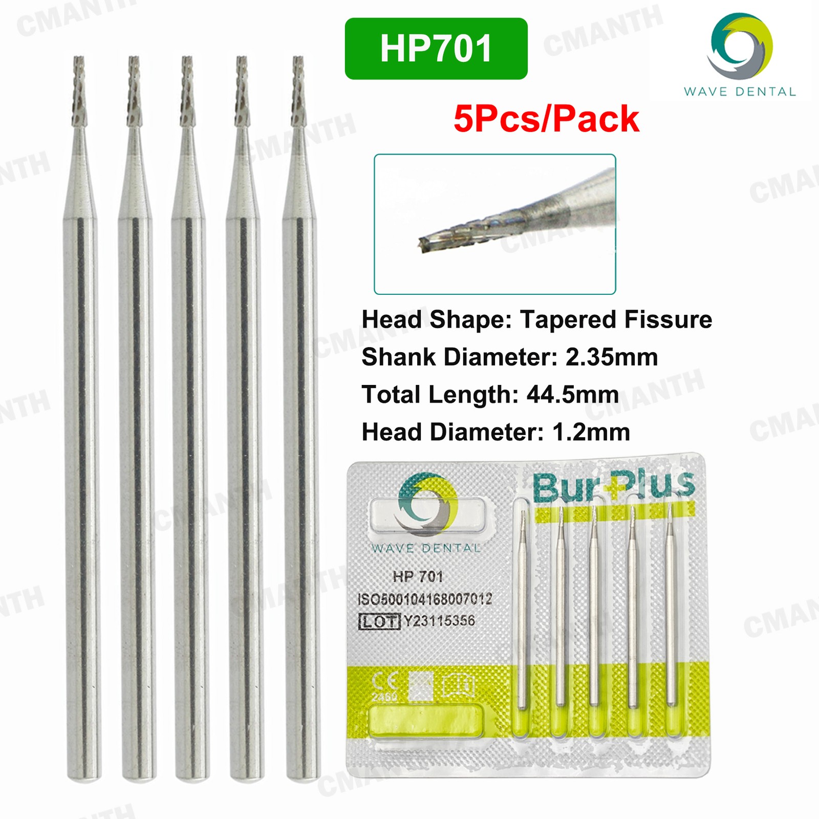 US WAVE Dental Carbide Burs HP Tapered Fissere Fit Low Speed Straight Handpiece