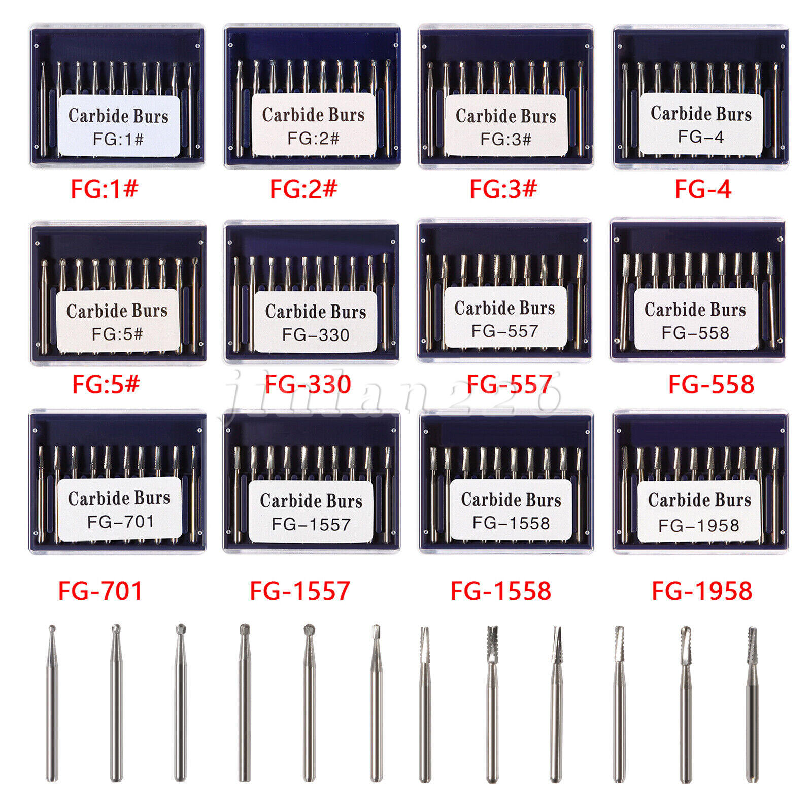 10-100 Uso Dental Acero de Tungsteno FG Fresas Carburo para Alta Velocidad Pieza
