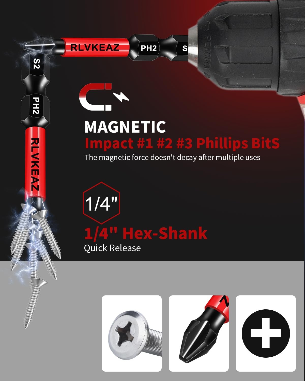 10-Pack Phillips Bits #1#2#3 Impact phillips bits 10pcs, Black