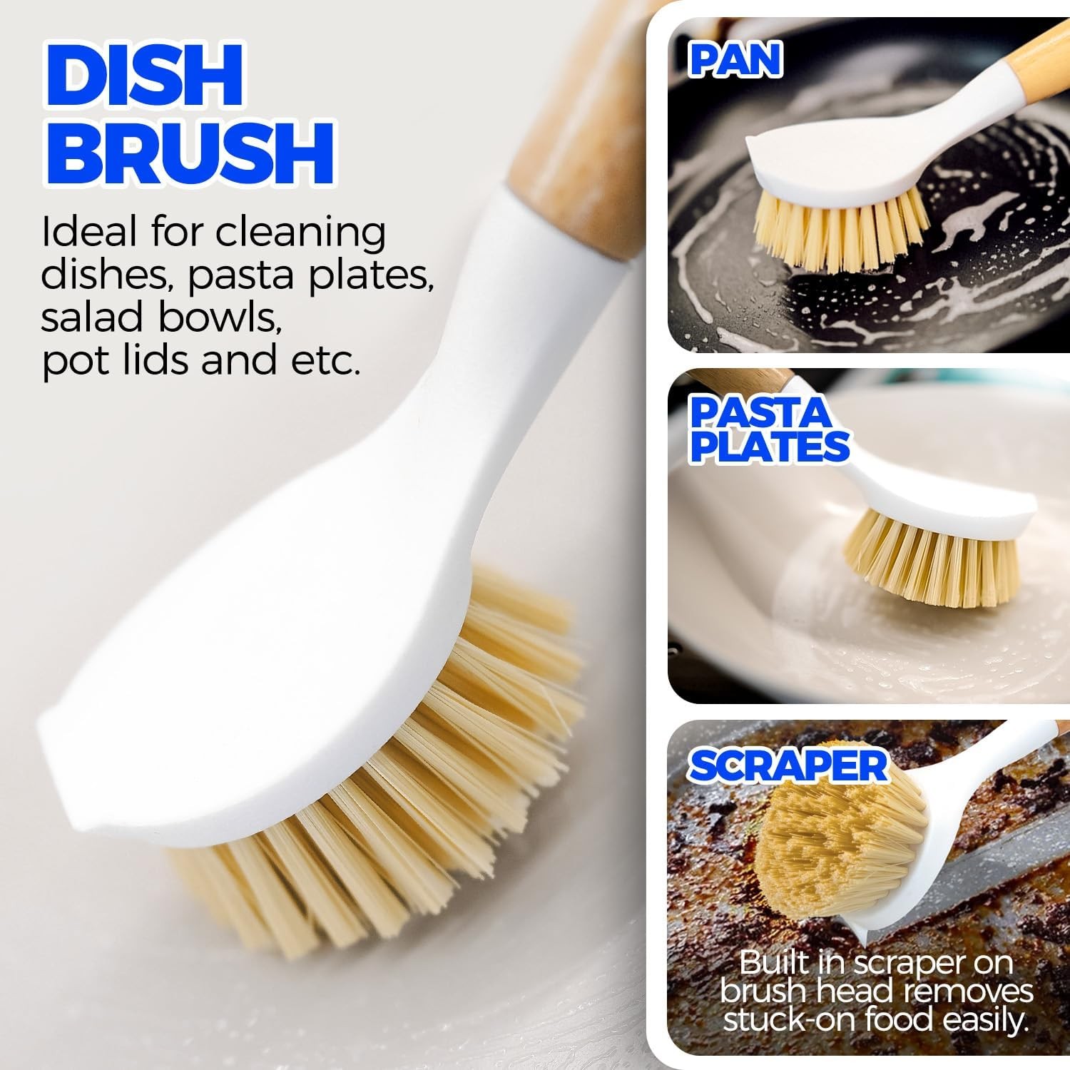 Holikme Yellow 6 Pack Dish Scrub Brush Set Long Handle Multi Cleaning Brushes