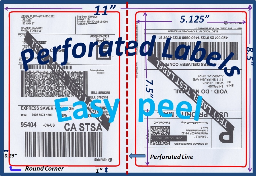 1000 Perforated Rounded Corner Shipping Labels 2 Per Sheet-8.5 x 11Self Adhesive